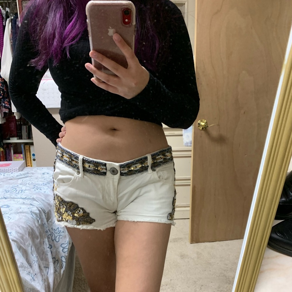 White beaded shorts from express